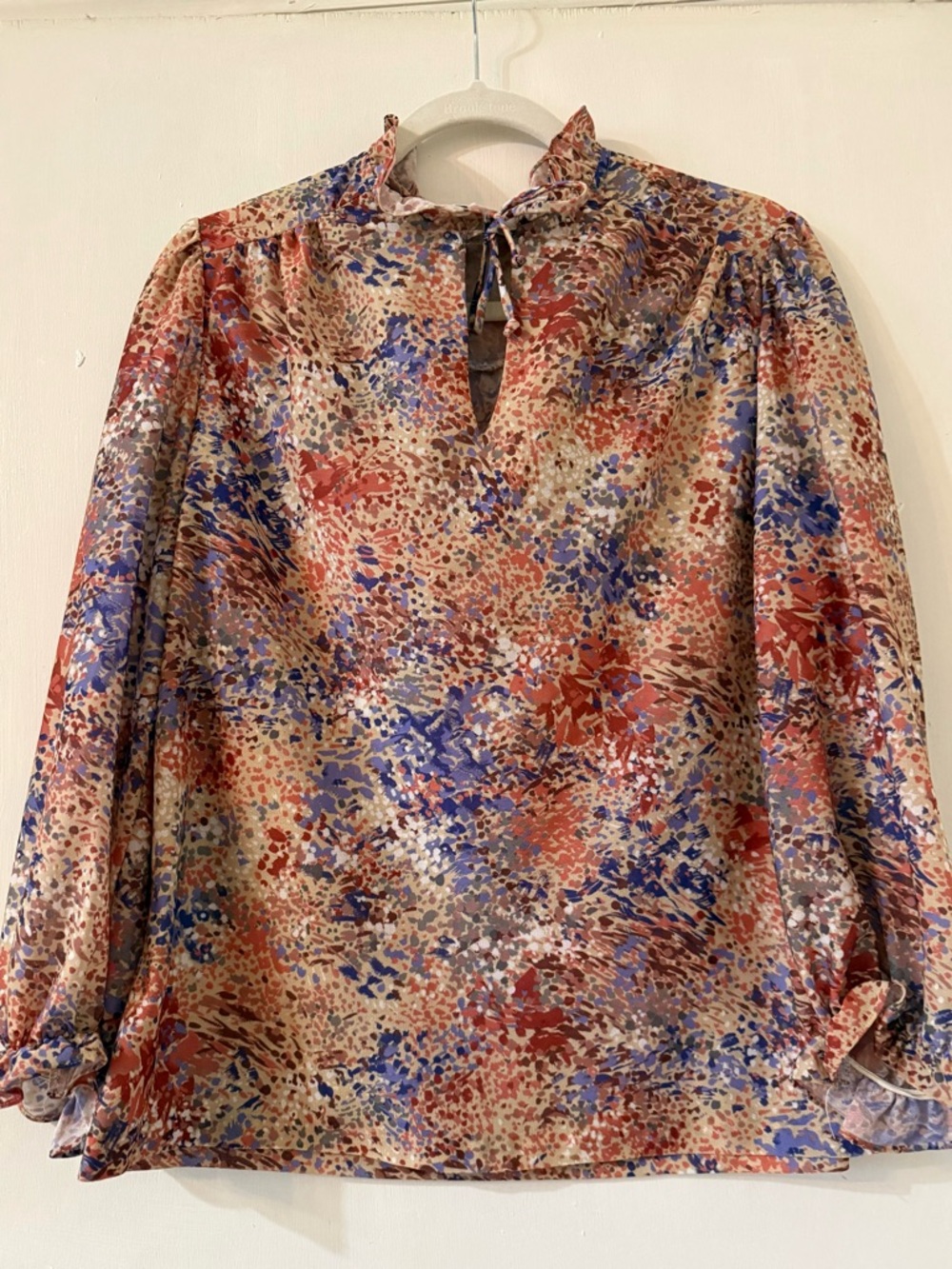 Vintage Women's Multi-Color Printed Blouse with Tie Neck